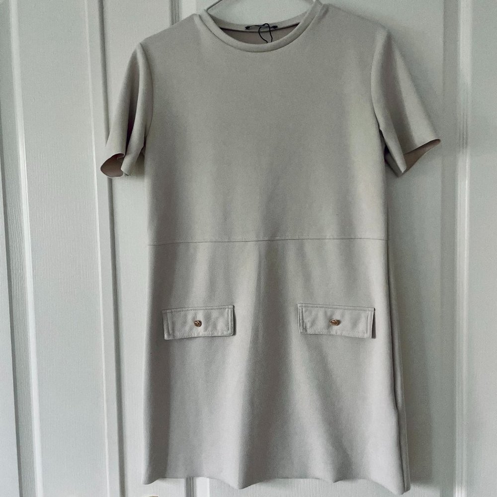 Zara Off White Straight Line Dress